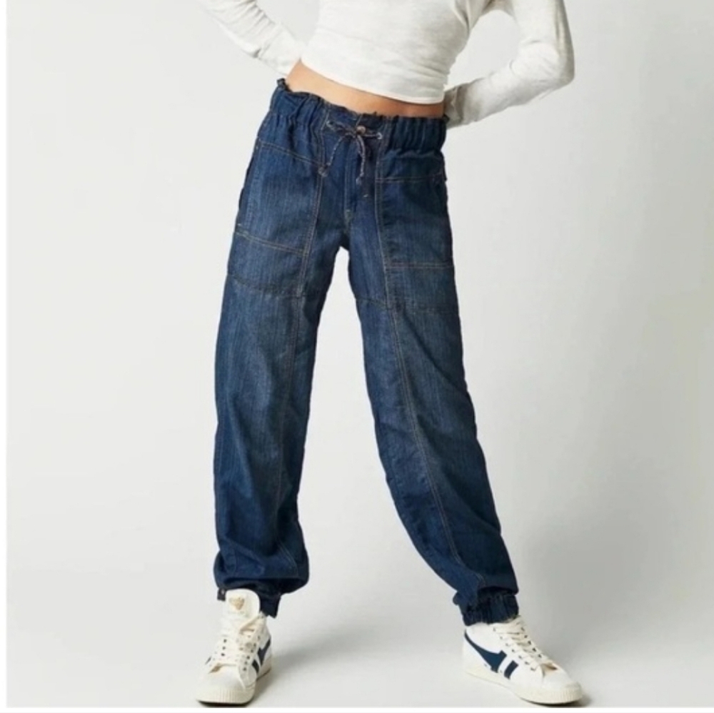 We The Free Large Angelo Denim Pull On Jeans Drawstring Cargo We The Free Baggy